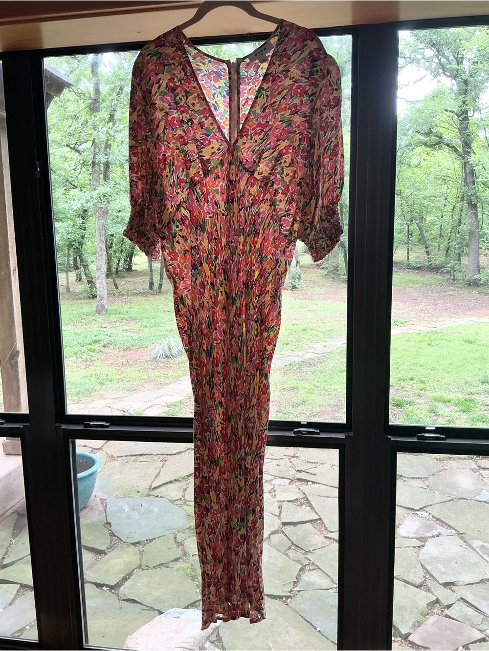 RIXO Target Multicolor Floral V-Neck Maxi Dress in Pink, Red & Green
